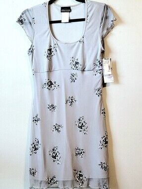 NWT Vintage Gray Floral  Cap Sleeve Sun Dress